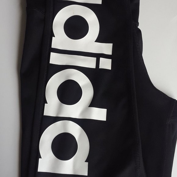 EUC Adidas black with white logo leggings/work out pants - Picture 2 of 3